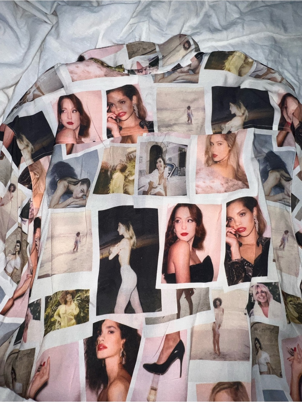 PLAYBOY Photo-Collage Satin Button-Up Shirt in Pink and Cream